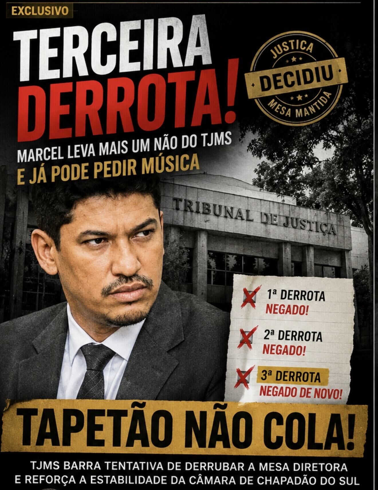 Imagem de compartilhamento para o artigo Vereador Marcel perde de novo no TJMS e tentativa de virar a Mesa Diretora no “tapetão” sofre novo revés da MS Todo dia